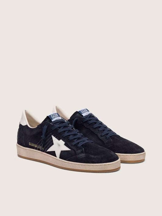 Ball Star homme en cuir velours bleu foncé avec étoile en cuir blanc