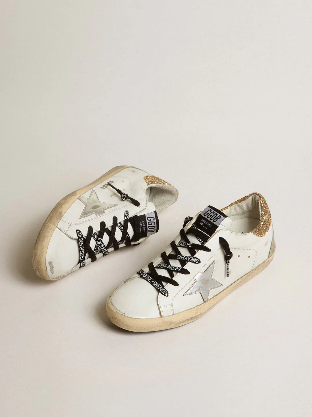 Super-Star en cuir blanc avec contrefort pailleté