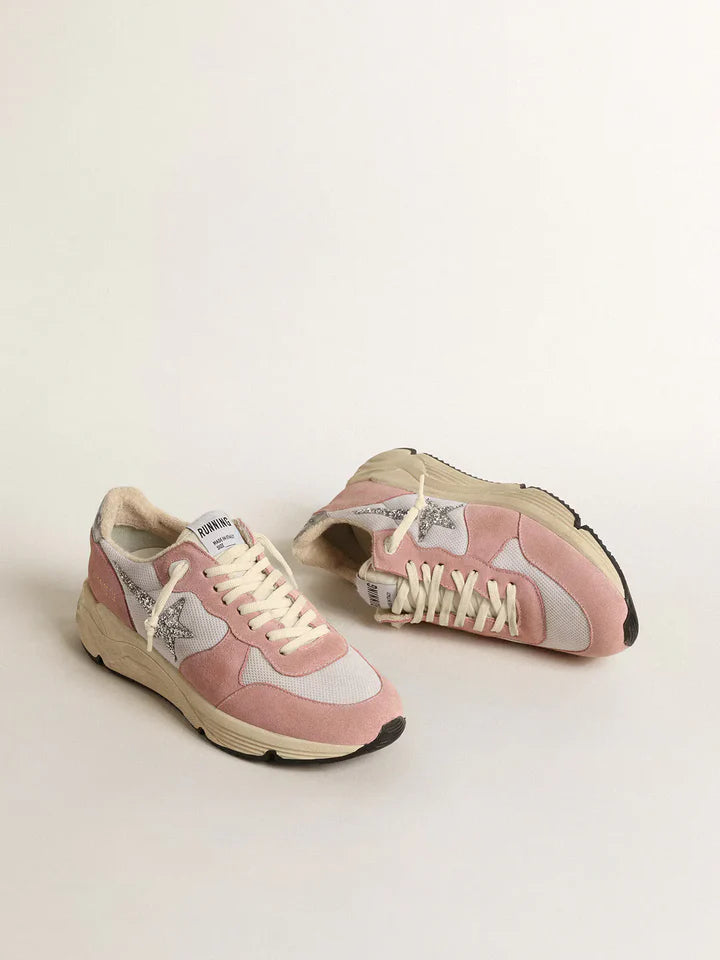 Running Sole pour femme en résille grise et daim avec étoile à paillettes argentées