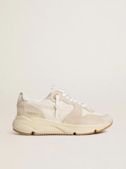 Running Sole pour femme en toile avec étoile beige et contrefort en cuir lamé platine