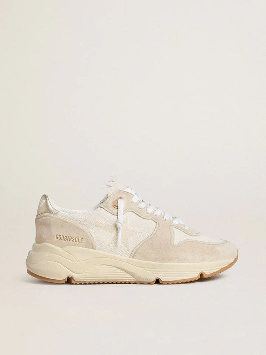 Running Sole pour femme en toile avec étoile beige et contrefort en cuir lamé platine
