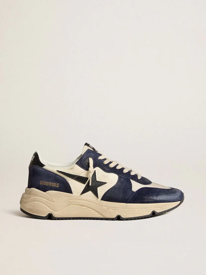 Running Sole pour homme en cuir nappa noir et beige avec étoile et contrefort noirs