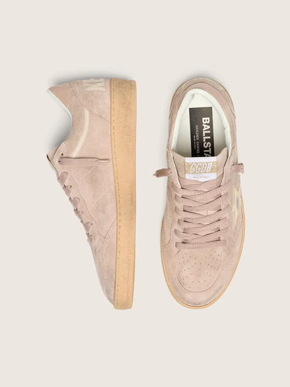 Ball Star pour femme en cuir velours rose poudré avec étoile lamée dorée