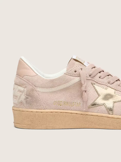 Ball Star pour femme en cuir velours rose poudré avec étoile lamée dorée