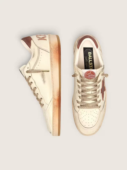 Ball Star femme en cuir blanc avec étoile et empiècement en cuir rouille